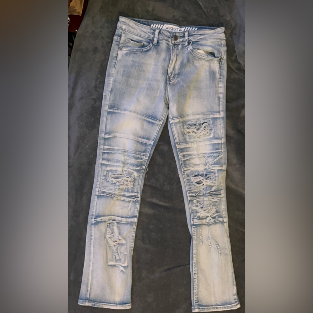 R GSTR Premium Quality Designed Men's Size 29 Slim Distressed Blue Denim Jeans